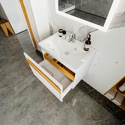Бриклаер Мебель для ванной Берлин 70 белая с ручкой дуб золотой – фотография-9